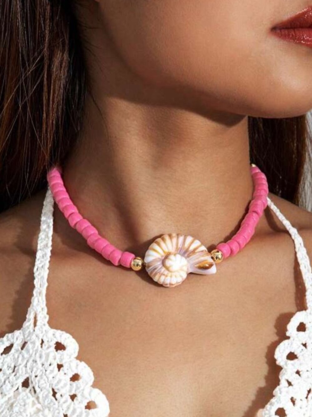 Pink Shell Bead Necklace N1483